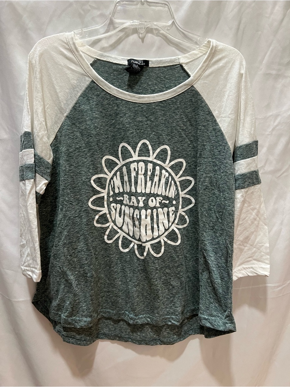Rue21 Green & White Raglan 'Ray of Sunshine' Graphic Tee
